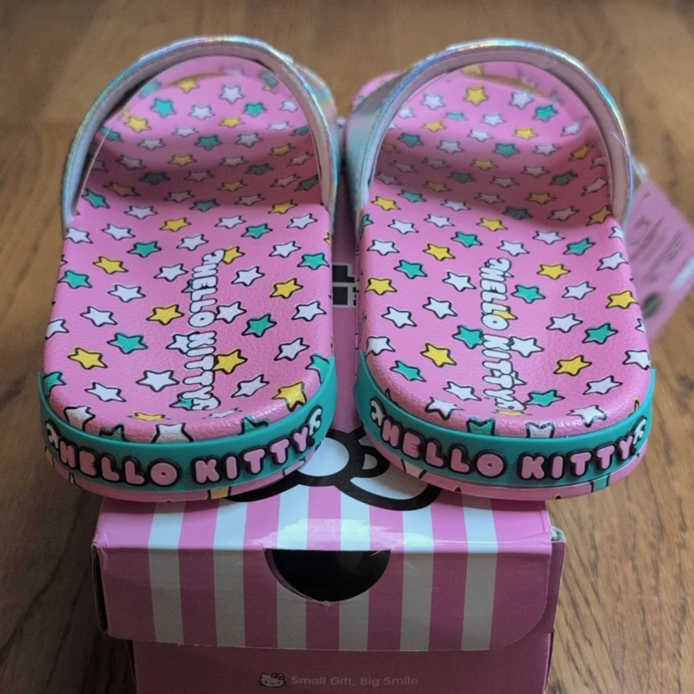 NIB Hello Kitty Multicolor Slide Sandals Angel Hello Kitty Kids Size 3 Ground Up